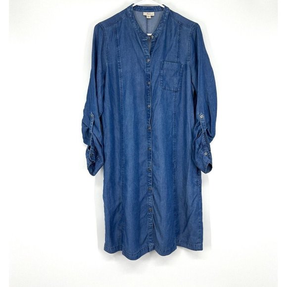 J. Jill Dresses & Skirts - J.Jill Dress Blue Chambray Button Down Roll Tab Long Sleeve Lyocell